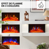 BALDERIA Cheminée murale électrique Ida avec effet flamme 3D | Chauffage électrique 1800 W | avec télécommande, contrôle de démarrage, minuterie et thermostat | Blanc