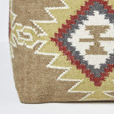 HOMESCAPES Pouf carré en Laine Kilim Jaipur, Pouf tressé à Motif géométrique, Pouf berbère et bohème déco 43 cm