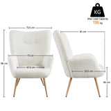 Yaheetech Fauteuil Scandinave en Tissu Bouclette Chaise d'appoint avec Haut Dossier Amovible Capiton Courbé Pieds Fuselés pour Salon Bureau Chambre Blanc