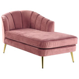 Chaise Longue Méridienne Côté Gauche en Velours Rose avec Pieds Métalliques Dorés Design 100 % Glamour et Rétro Confortable et Élégante Beliani