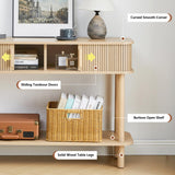 RARZOE Table console cannelée, entièrement assemblée, avec porte coulissante et étagère de rangement, 2 niveaux derrière le canapé, table d'appoint pour salon, entrée, foyer, naturel