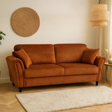 CONCEPT USINE | Canapé Droit 4 Places Lucerne Terracotta | Velours Côtelé Doux | Confort Ferme | Design Arrondi et Moderne | Structure Bois | 2 Coussins Inclus | 212 cm de Longueur