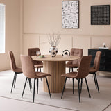 BenyLed Table de Salle à Manger Ronde de 120 cm pour 4-6 Personnes, Table de Cuisine Fermière avec Base Cylindrique, Plateau en MDF et Socle à Lattes en Bois (Grain de Bois Clair)