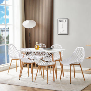 LafeuR Lot de 6 chaises de jardin avec table rectangulaire 110 x 70 cm, pour terrasse, balcon, salon de jardin pour 6 personnes (table à manger blanche + 6 chaises blanches)
