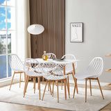 LafeuR Lot de 6 chaises de jardin avec table rectangulaire 110 x 70 cm, pour terrasse, balcon, salon de jardin pour 6 personnes (table à manger blanche + 6 chaises blanches)