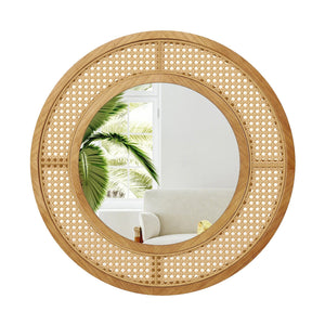 LIFEZEAL Miroir Mural Rond 65 cm, Miroir Décoratif avec Cadre en Bois, Verre en Aluminium, Miroir Suspendu Style Vintage pour Salle de Bain, Chambre, Salon, Naturel (65 x 65 x 1,8 cm) LIFEZEAL Miroir Mural Rond 65 cm, Miroir Décoratif avec Cadre en Bois, Verre en Aluminium, Miroir Suspendu Style Vintage pour Salle de Bain, Chambre, Salon, Naturel (65 x 65 x 1,8 cm)