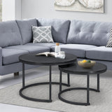 [en.casa] Set de 2 Tables Basses Rondes Gigognes de Tailles Différentes Table d'Appoint Bout de Canapé Design Intemporel Panneaux de Particules Acier Laqué Noir