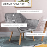 HOMCOM Fauteuil Salon Chaise Coiffeuse Fauteuil scandinave avec Dossier Haut et accoudoir rembourré - Fauteuil Chambre avec Pied en Bois, revêtement en Effet Velours, 67 x 61,5 x 71 cm, Gris