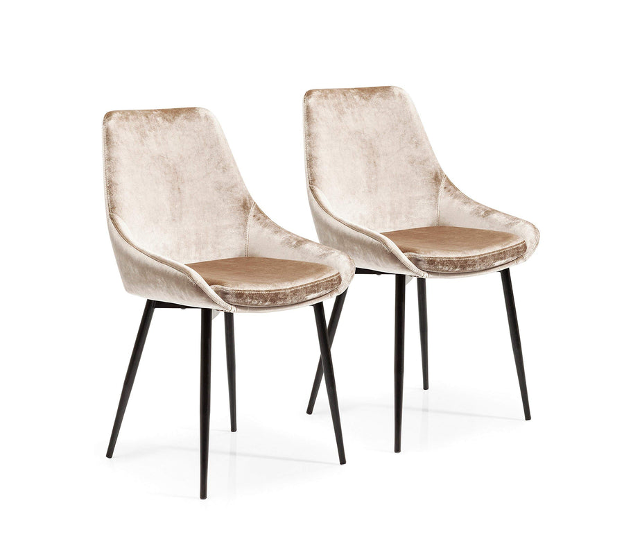 Kare Design Chaise East Side, Beige/Noir, Aspect Velours, Lot de 2, Élégant, Chaises Salle a Manger, Deco Intérieur, Decoration Chambre, Cuisine, 83x48x57 cm (H/L/P)