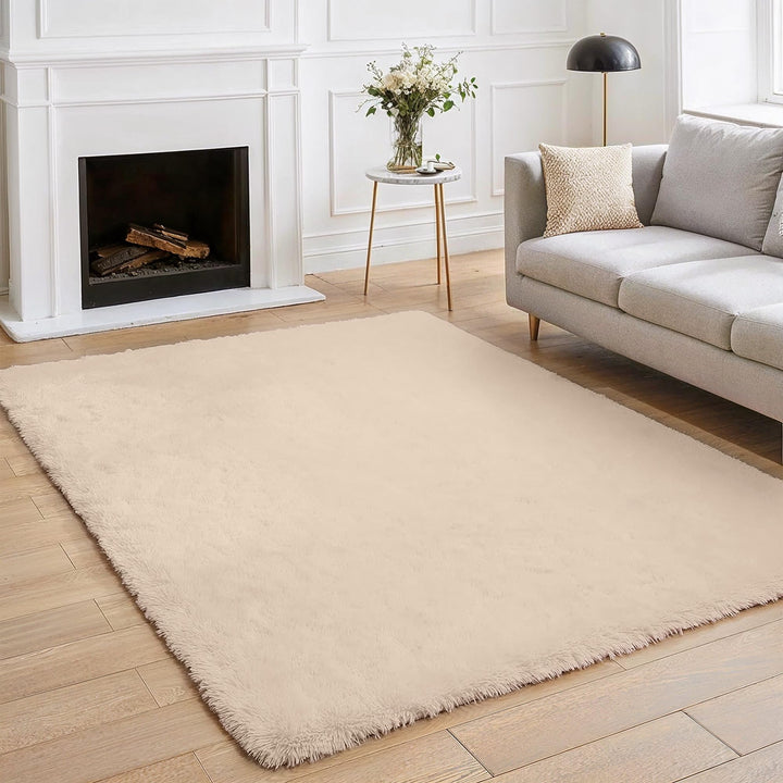 BEIMO Tapis de Salon Shaggy Tapis Chambre Moderne à Poils Longs et Moelleux, Grand Doux Tapis de Sol Pelucheux Dessous Antidérapant, Beige Sable, 160x230cm
