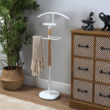 Versa Holstebro Valet de Nuit Multifonctionnel avec 2 Perchoirs Penderie pour Vêtements Homme ou Femme Valet de Chambre, Dimensions (H x l x L) 112 x 28,8 x 46,5 cm, Métal et Bois, Couleur: Blanc