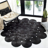 THE PIKKU INTERNATIONAL Tapis rond tressé à la main en jute - Tapis rustique pour salon, couloir, couloir, noir, 80 x 80 cm