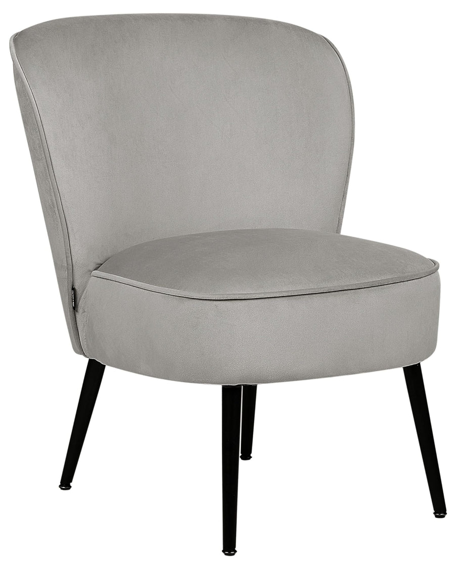 Fauteuil Bas en Velours Gris Clair sans Accoudoirs Pieds Obliques en Métal Noir Voss Fauteuil Bas en Velours Gris Clair sans Accoudoirs Pieds Obliques en Métal Noir Voss