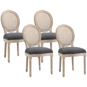 HOMCOM Lot de 4 Chaises de Salle à Manger Style Louis XVI Aspect Lin Gris HOMCOM Lot de 4 Chaises de Salle à Manger Style Louis XVI Aspect Lin Gris