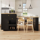DHHU Îlot Central Cuisine avec Plan de Travail Extensible 122.5–195.5 cm, Table de Bar avec 3 Tiroir et 1 Porte de Rangement, Espace Rangement de Ouvert, pour 2-6 Personnes (Noir-6S)