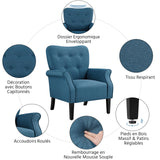 Yaheetech Fauteuil de Salon Chaise de Salon Moderne en Tissu Polyester avec Dossier Capitonné Pied en Bois Chaise d'Aappoint Simple pour Salon Chambre Bleu Marine