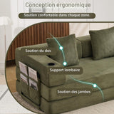 KOMHTOM Canapé-Lit Convertible Modulaire en Velours Côtelé, Canapé 3 Places, DIY Libre, Structure Métal, Porte-Gobelet et Rangement pour Petit Espace et Salon (Vert)