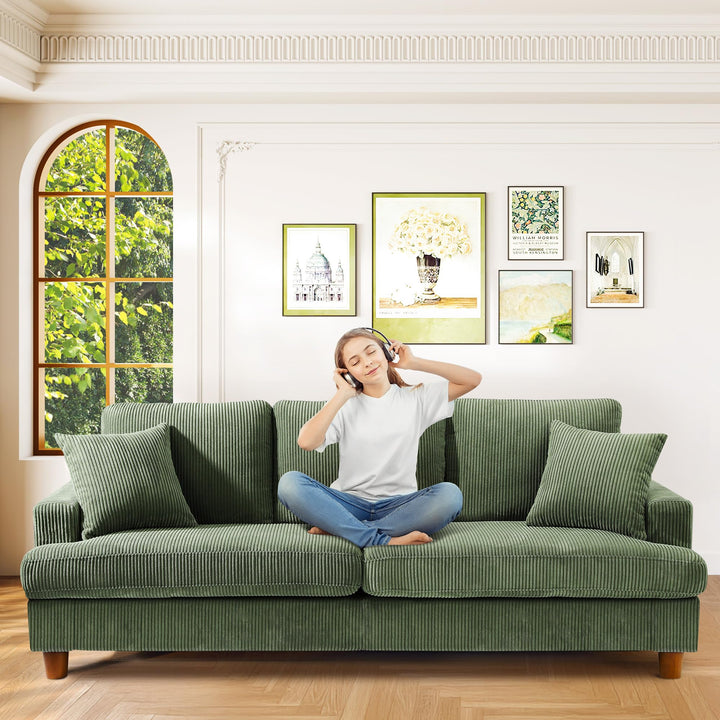 Kidirect Canapé Confortable en Velours côtelé de 221CM, 53 cm Siège Extra Profond, Montage sans Outils, Grand canapé 3 Places avec 2 Coussins, Canapé Moderne pour Chambre à Coucher, Vert forêt Kidirect Canapé Confortable en Velours côtelé de 221CM, 53 cm Siège Extra Profond, Montage sans Outils, Grand canapé 3 Places avec 2 Coussins, Canapé Moderne pour Chambre à Coucher, Vert forêt