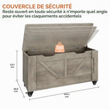 Garvee Banc Coffre de Rangement en Bois sur roulettes – 100 cm, capacité 160 kg, Angles arrondis, charnières de sécurité – Style Moderne Rustique pour entrée, Salon ou Chambre – Coupe en U – Gris
