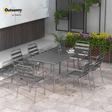 Outsunny Salon de Jardin extérieur Ensemble Salle à Manger de Jardin 7 pièces avec 1 Table et 6 chaises empilables en Acier Gris