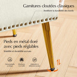 HULALA HOME Banc de Rangement Moderne en Velours avec Base dorée et Garniture cloutée, Banc de Chambre rembourré pour Bout de lit, Repose-Pieds capitonné pour entrée, Salon, Salle à Manger,Blanc