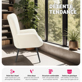 TecTake® Fauteuil Relax Confortable en Tissu Bouclette Fauteuil Scandinave Moelleux avec Accoudoirs & Dossier Ergonomique pour Salle à Manger, Salon, Chambre, Siege Bureau, Allaitement Crème/Noir