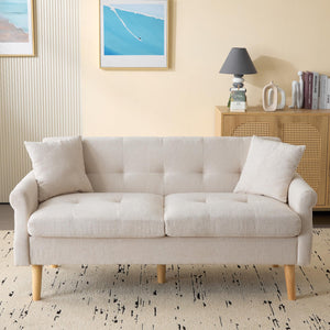 MOBETTRES Canapé double capitonné en tissu chenille avec coussins épais pour salon, chambre à coucher, appartement, etc. (beige)
