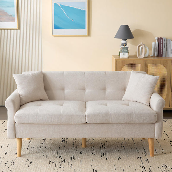 MOBETTRES Canapé double capitonné en tissu chenille avec coussins épais pour salon, chambre à coucher, appartement, etc. (beige)