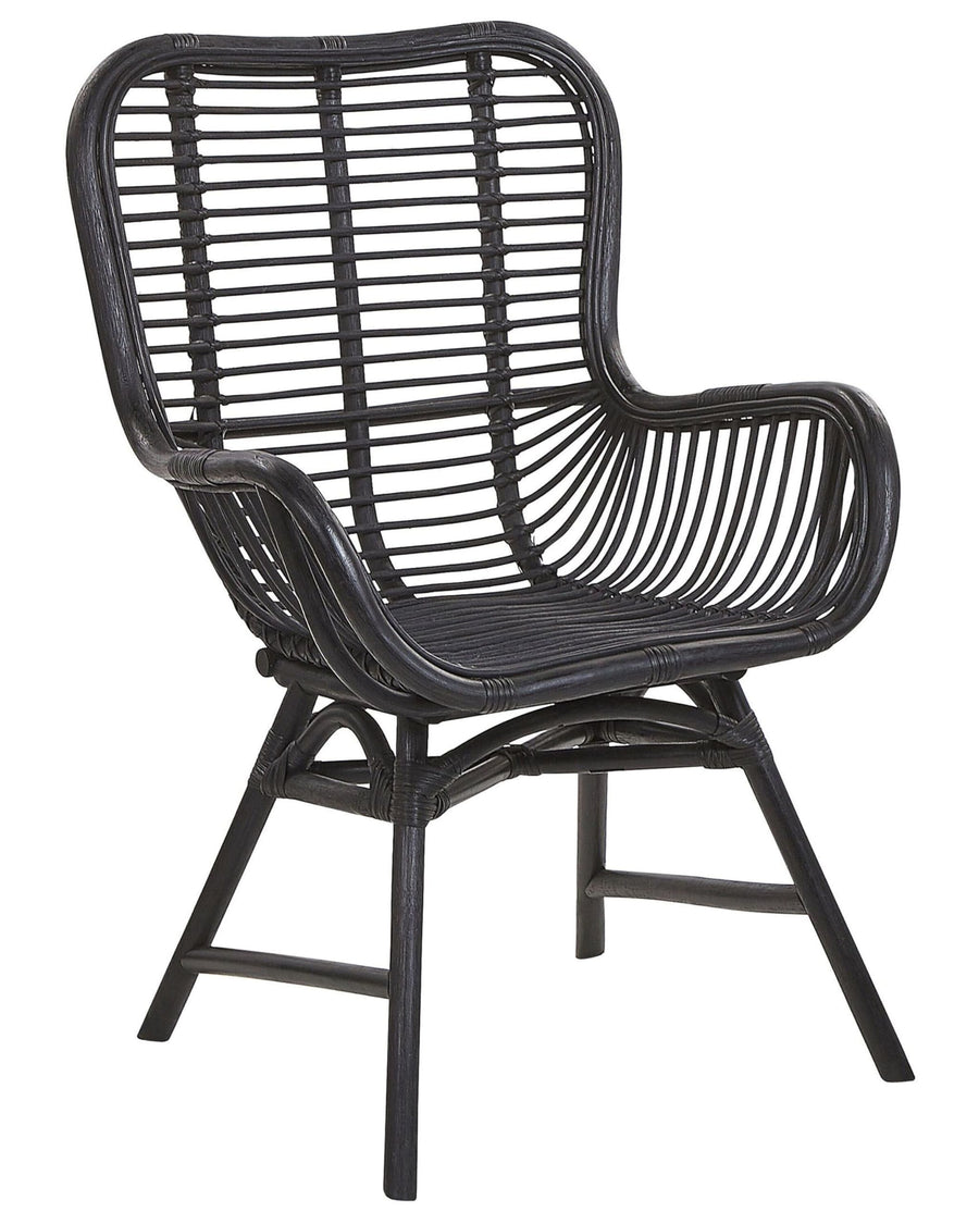 Chaise Fauteuil en Rotin Noir Confortable et très Décorative pour Chambre ou Salon au Style Boho et Rustique Beliani Chaise Fauteuil en Rotin Noir Confortable et très Décorative pour Chambre ou Salon au Style Boho et Rustique Beliani