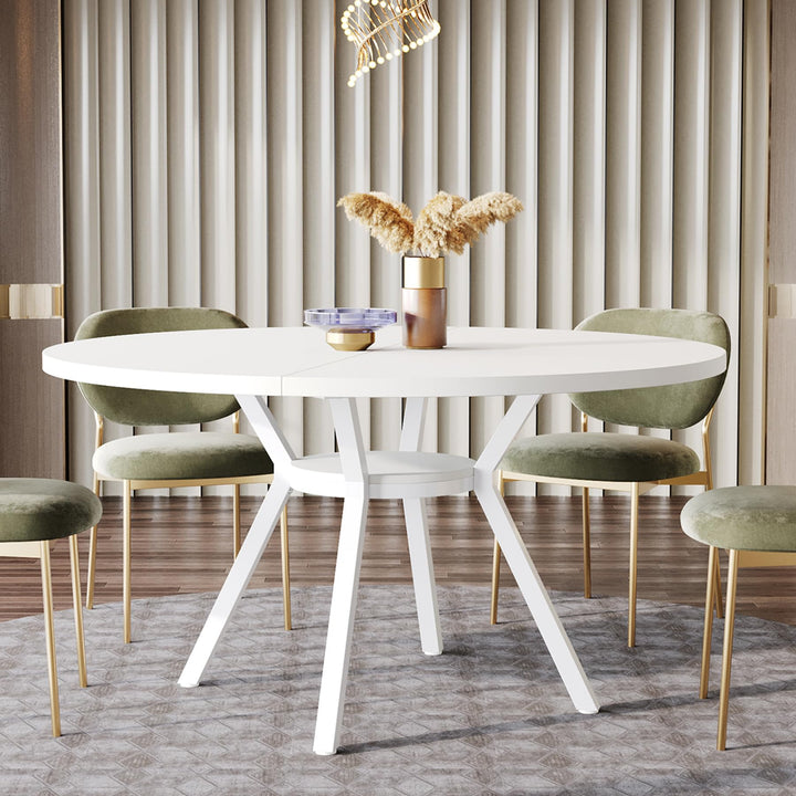 Table de Salle à Manger Ronde avec Plateau Effet MDF,120 * 120 * 75cm, avec Quatre Pieds en Métal, Blanche,Rétro Scandinave Parfaite (Blanche) Table de Salle à Manger Ronde avec Plateau Effet MDF,120 * 120 * 75cm, avec Quatre Pieds en Métal, Blanche,Rétro Scandinave Parfaite (Blanche)