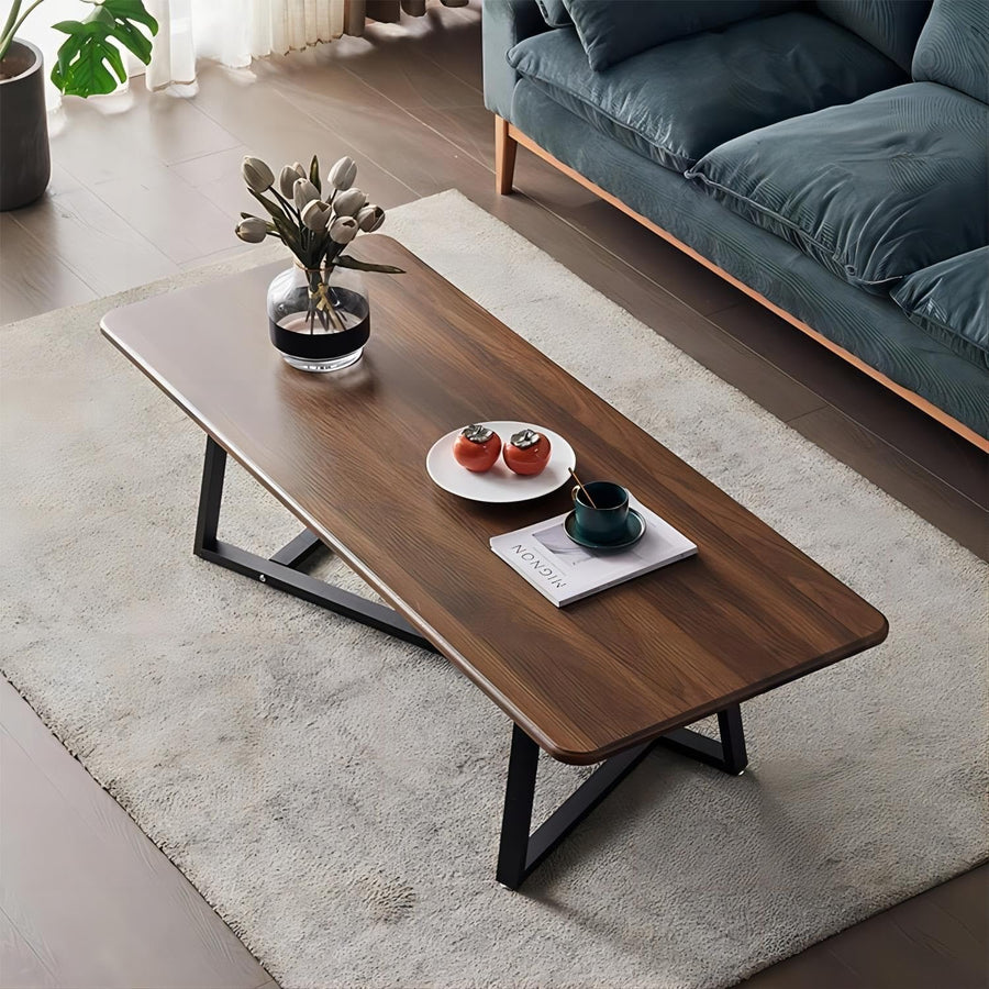 Table basse de luxe en noyer avec cadre en métal et pieds pour le salon, table à cocktail rectangulaire industrielle moderne, simple, industrielle, de taille moyenne, table basse en métal vintage en Table basse de luxe en noyer avec cadre en métal et pieds pour le salon, table à cocktail rectangulaire industrielle moderne, simple, industrielle, de taille moyenne, table basse en métal vintage en