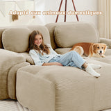 Canapé 3 Places avec revêtement hautement élastique, Canapé d'angle modulaire avec accoudoirs extra larges, Pour salonen hambre et home cinéma, en tissu velours côtelé Beige (sans assemblage)