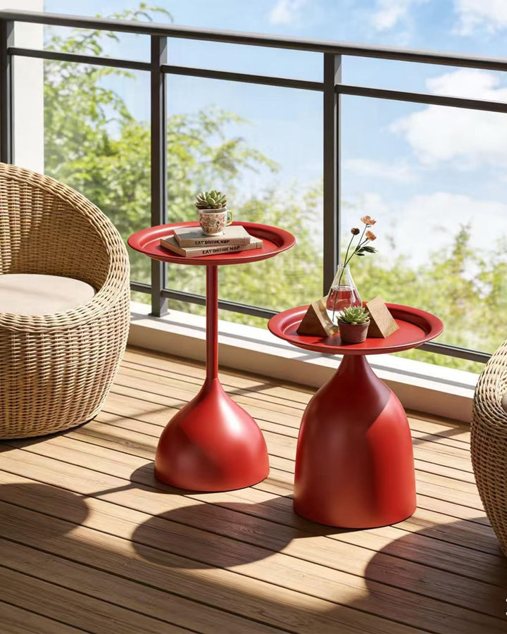 Ginhow Lot de 2 Tables d Ginhow Lot de 2 Tables d'Appoint Rondes en Métal, Petite Table Basse Ronde de Salon pour la Décoration Intérieure, Petite Tables en Métal Rouge (40 x H 60 cm + 40 x H 42cm)