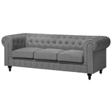 Beliani Canapé 3 Places en Tissu Gris Clair Chesterfield BIG