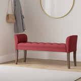 CLP Banquette Cleopatra en Tissu I Banc Rembourré avec Accoudoirs Style Chesterfiled I Piétement en Bois I Banquette Capitonnée 133 x 64 x 43cm, Couleur:Rouge, Couleur du Cadre:Antique foncé