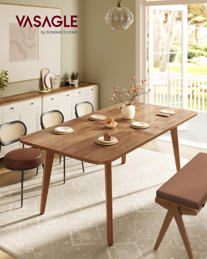 VASAGLE Table de Salle à Manger, Plateau Extensible, Capacité de Charge de 120 kg, pour Salle à Manger, Bureau ou Espace de Travail, Design Épuré, Marron Miel KDT090K01