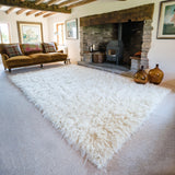 Flokati Tapis en laine à poils longs Ivoire 140 x 200 cm