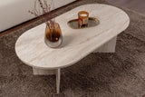 Hanah Home Élégante Table à café, Travertine, 119 x 39,8 x 60 cm, 100% mélamine, épaisseur 18 mm, Design élégant en marbre pour espaces de Vie Modernes