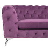 Canapé Fixe 3 Places Capitonné en Velours Violet de Qualité Idéal pour Salon au Design Glamour et Traditionnel Beliani
