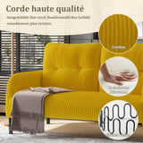 KOMHTOM Petit Canapé 2 Places en Velours Côtelé avec Dossier Haut Confortable, 4 Poches et Pieds en Métal - Canapé d'angle Moderne pour Salon, Chambre à Coucher et Bureau (Jaune-2)