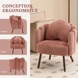 Ckaff Fauteuil de Salon avec Coussin, Fauteuil Coiffeuse avec Dossier Pétale, Chaise Coquillage avec Pied Bois Chaise Coiffeuse Coussin Confortable pour Salon Bureau Chambre (Rose, Lot de 1)