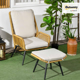 Outsunny Fauteuil de Jardin avec Repose-Pieds - Dossier inclinable et Coussin - en résine tressée Imitation rotin Ensemble de 2 pièces Naturel