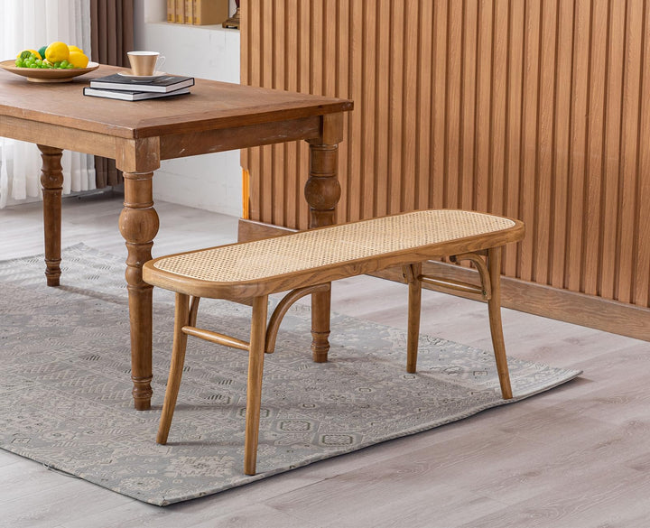 chairus Banc Ottoman de Rotin Banquette Entrée Chaussures Banc de Salle à Manger en Bois (Jaune)