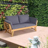 COSTWAY Canapé Lit de Jardin Convertible 2 Places en Bois d’Acacia avec Coussin, Canapé de Jardin 2 en 1 avec Accoudoir Réglable Charge 320KG, pour Patio Piscine Cour (Gris)