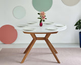 Ragaba, Biju, Table de Salle à Manger Ronde, 110 cm, Table de Salle à Manger pour 6 Personnes, Frêne Massif et Plateau MDF, Peu encombrante, Extensible, Blanc Craie