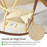 COSTWAY Chaise Wishbone Style Scandinave, Chaises avec Cadre en Métal, Dossier en Y, Assise Tressée, Chaise Design pour Salle à Manger, Salon, Bureau (Naturel,2)