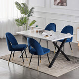 AINPECCA Lot de 2 chaises de salle à manger rembourrées en velours avec pieds en métal noir (bleu et doré, 2)