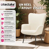 TecTake® Fauteuil Relax Confortable en Tissu Bouclette Fauteuil Scandinave Moelleux avec Accoudoirs & Dossier Ergonomique pour Salle à Manger, Salon, Chambre, Siege Bureau, Allaitement Crème/Noir