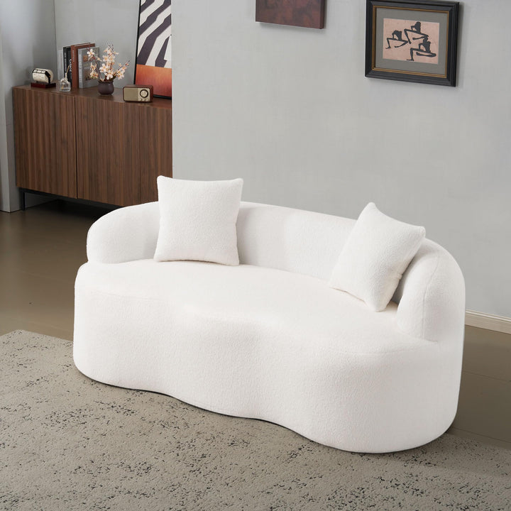 Sapgaks Canapé 2 Places courbé, avec accoudoirs Ronds,Canapé Double Compressible avec 2 Coussins,Canapé rembourré Moderne,pour Salon et Chambre,Aucun Montage requis,Blanc