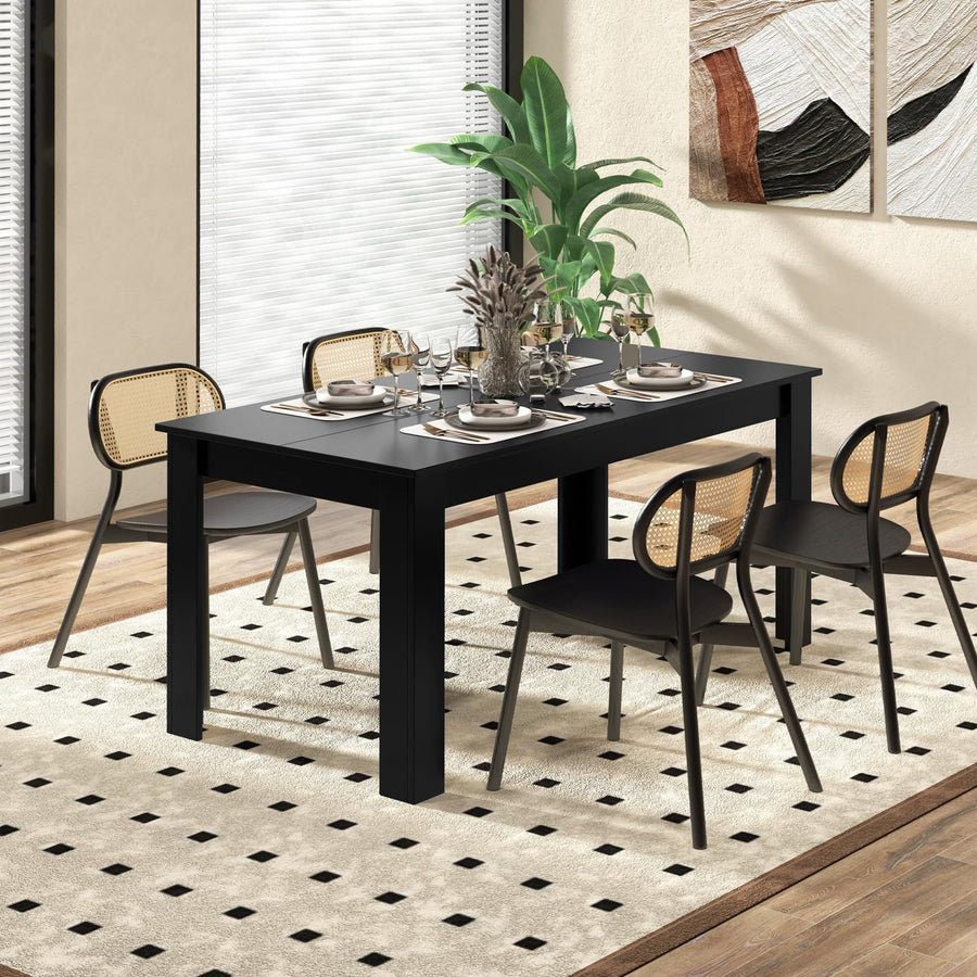 COSTWAY Table Salle à Manger de 160 CM pour 6-8 Personnes, Table Cuisine Rectangulaire avec Pieds en Formes de L Robustes, Table à Manger Noire Design, Montage Facile COSTWAY Table Salle à Manger de 160 CM pour 6-8 Personnes, Table Cuisine Rectangulaire avec Pieds en Formes de L Robustes, Table à Manger Noire Design, Montage Facile